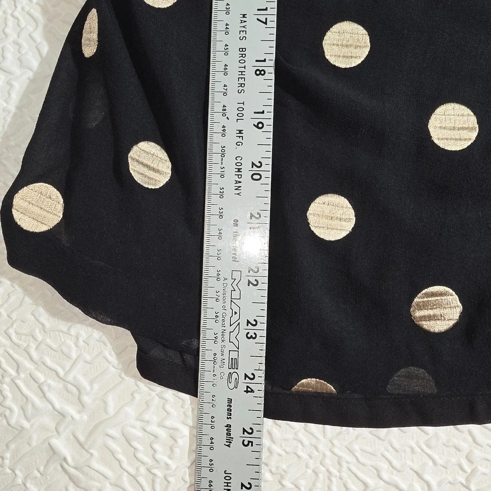 Kate Spade New York Black Gold Metallic Polka Dot Blouse Sheer Sleeve Size 0‎